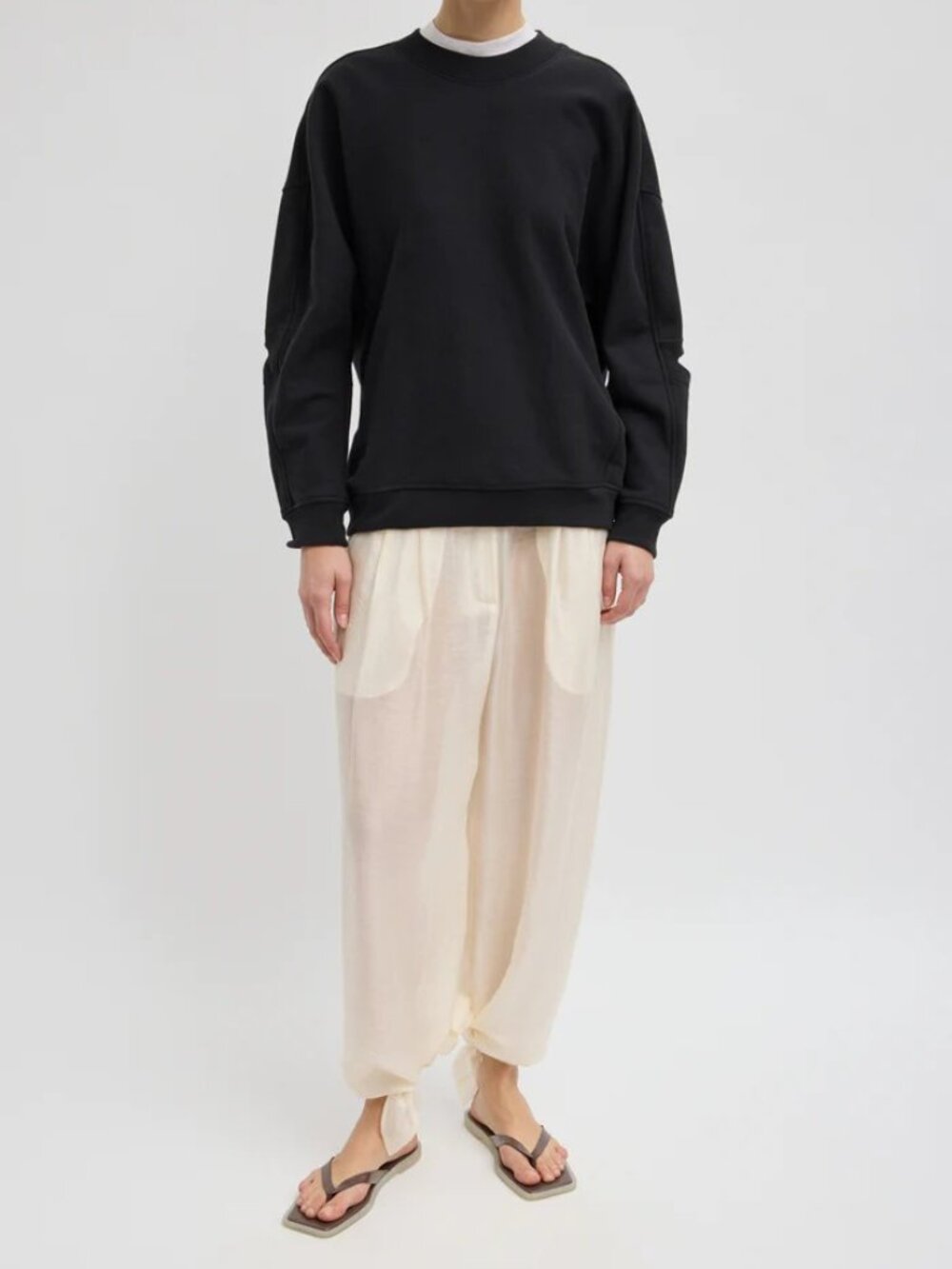 Tibi Cocoon Crewneck Black Cotton Sweatshirt Size S $295 - Picture 2 of 11
